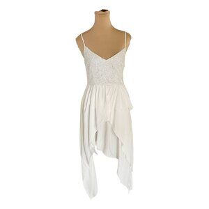 Keepsake the Label Handkerchief Hem White Sequins Dress Spaghetti Strap Sz S